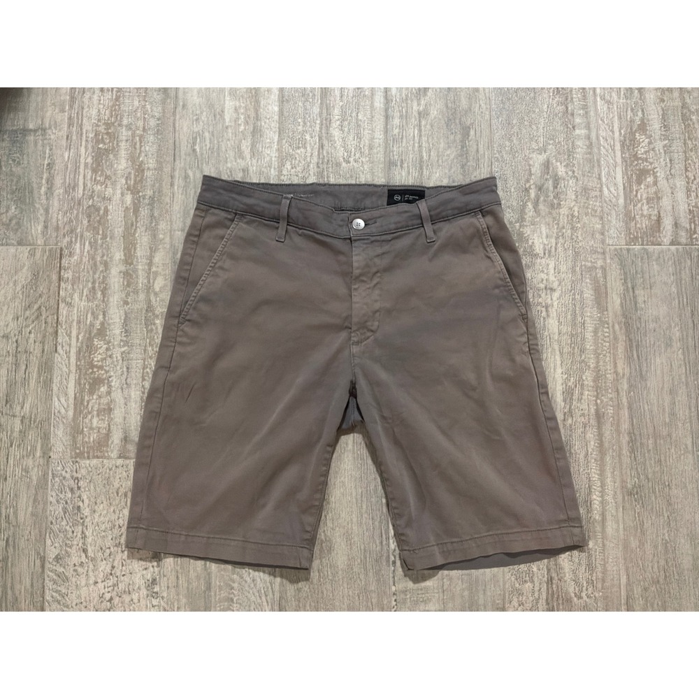AG Adriano Goldschmied Griffin Tailored Shorts Grey Brown 33R Stretch Chino